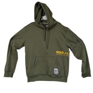 Ecko Unlimited Hoodie Mens Small Olive‎ Green Pullover Sweatshirt Y2K